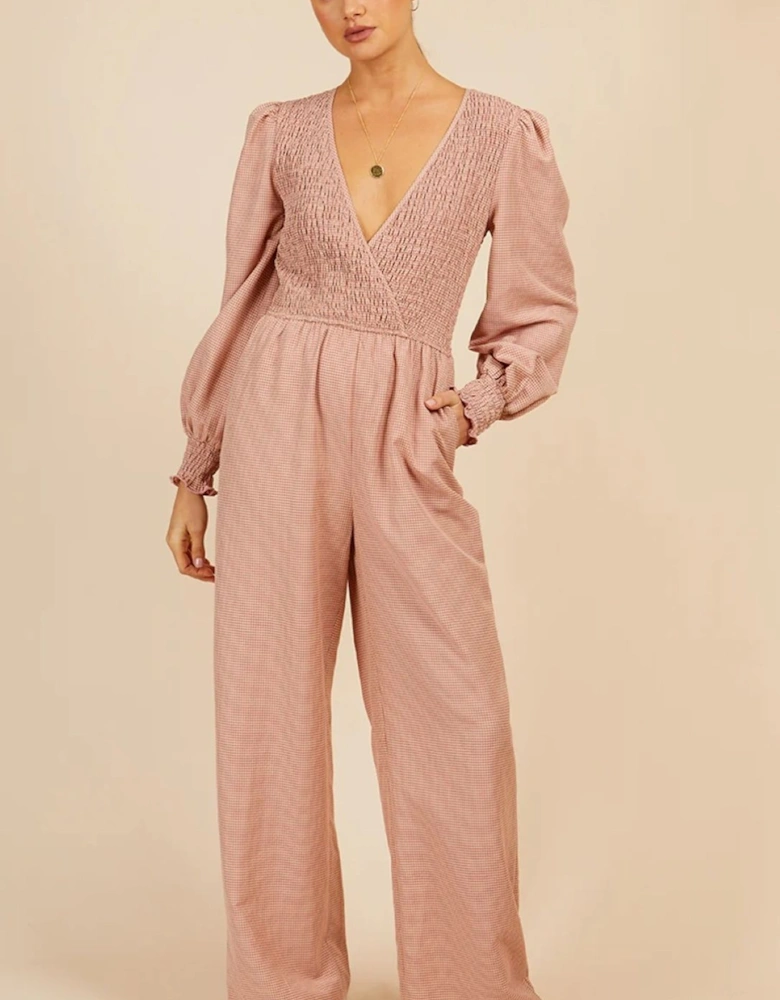 Summer Gingham Shirred Jumpsuit