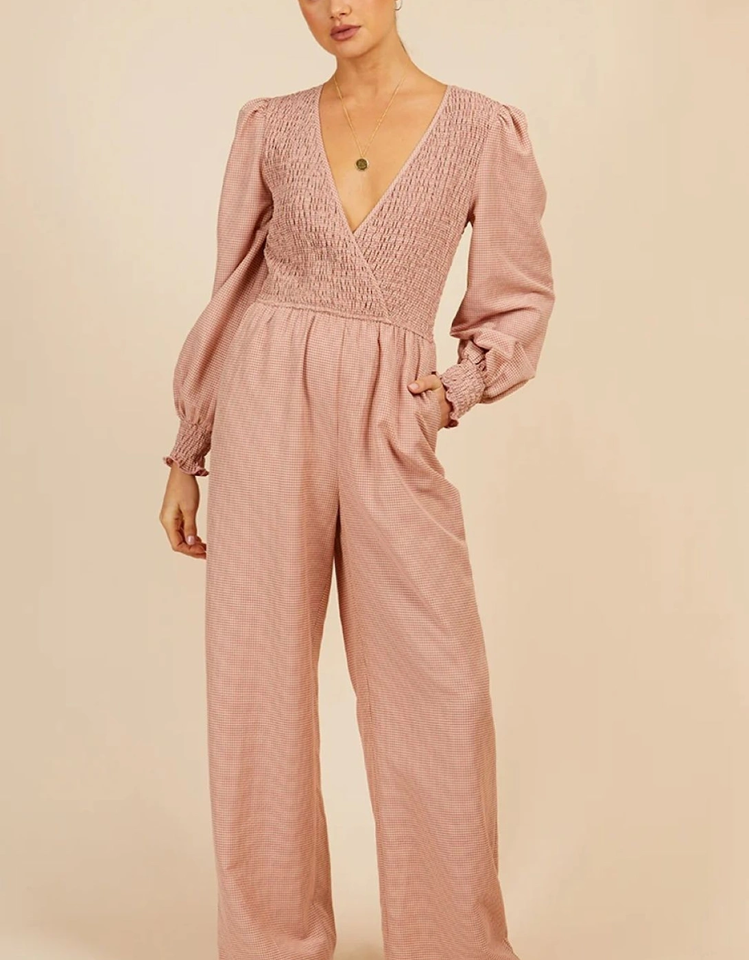 Summer Gingham Shirred Jumpsuit, 2 of 1