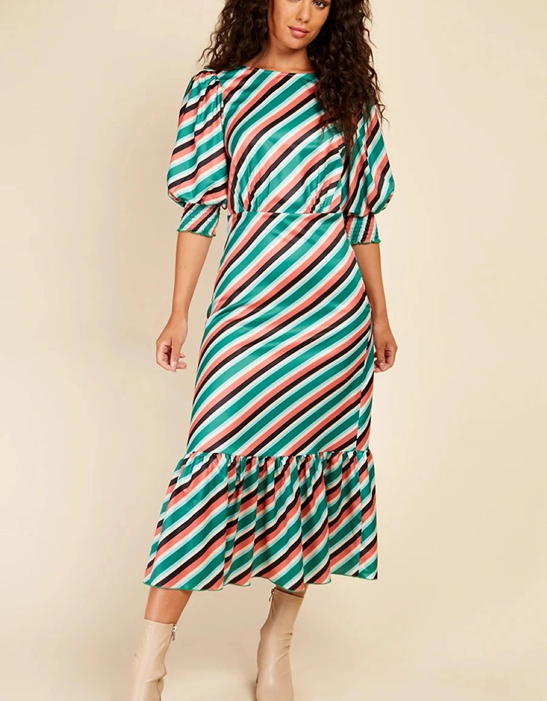Stripe Satin Pephem Midaxi Dress, 2 of 1
