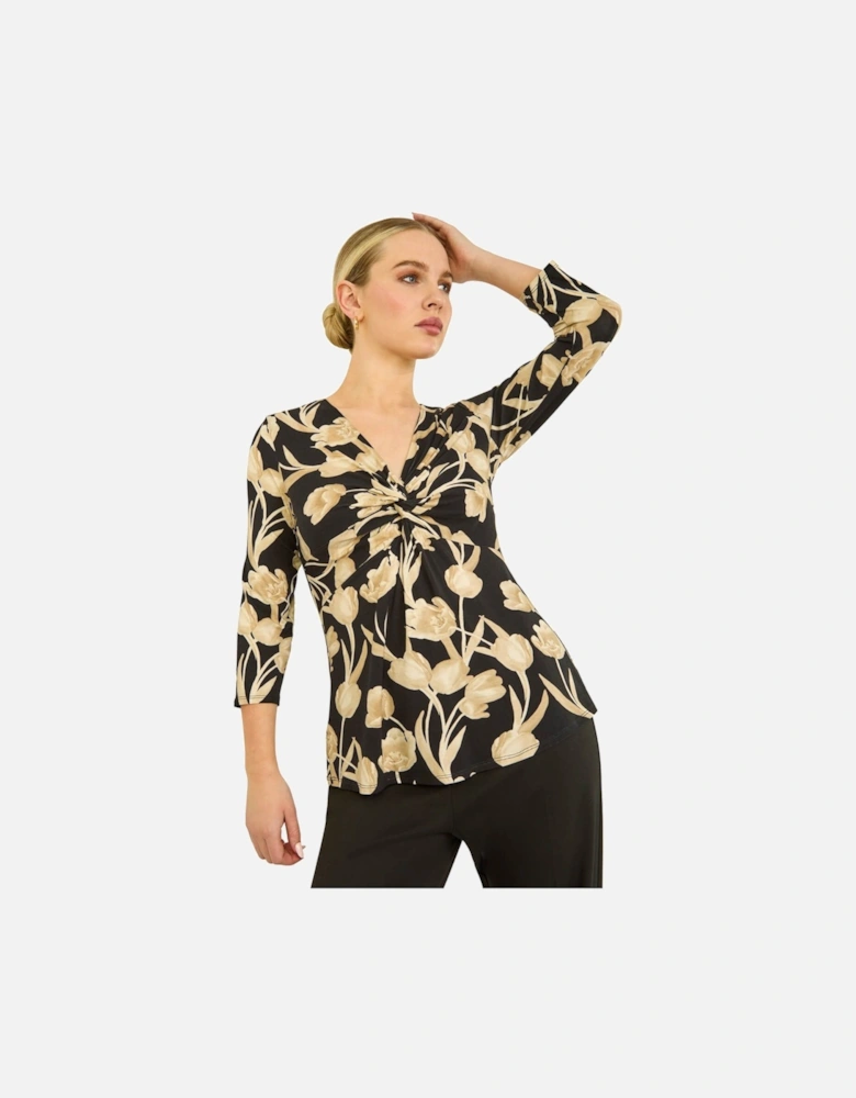 Petite Floral Knot Front Stretch Top