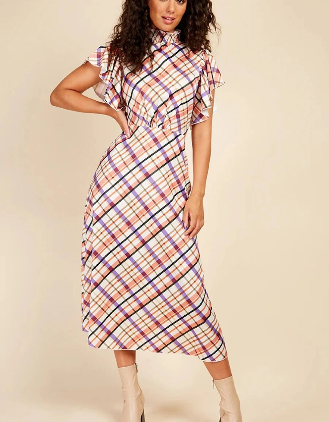 Check Frill Sleeve Midaxi Dress, 2 of 1