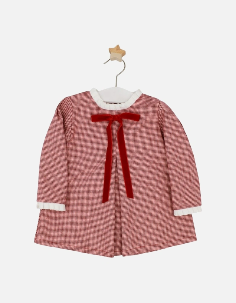 Girls Red Velvet Bow Collared Dress