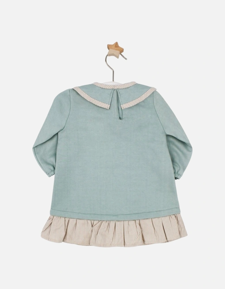 Girls Sage Green Collared Jersey Dress