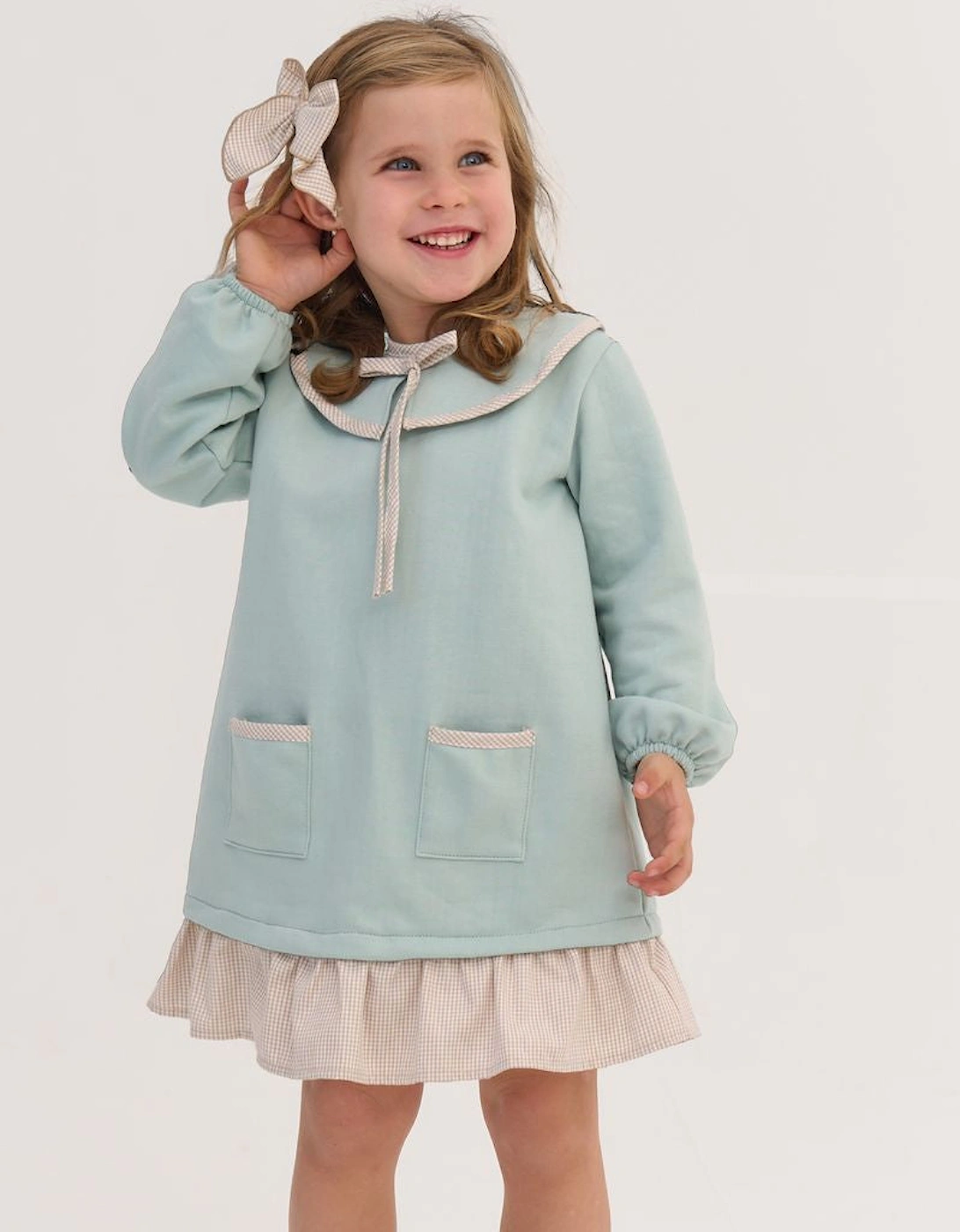 Girls Sage Green Collared Jersey Dress