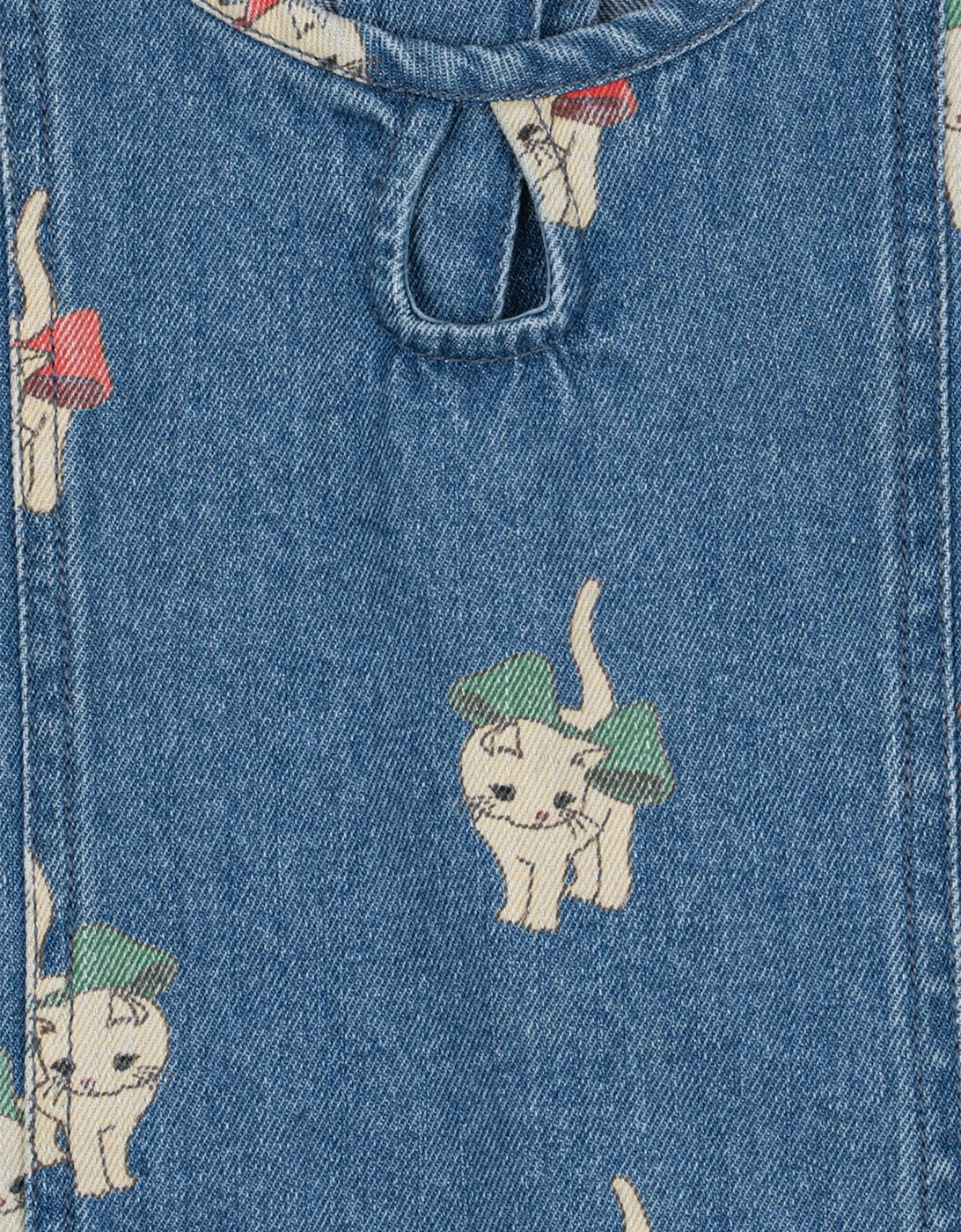 Konges Sløjd Girls Magot Bow Kitty Denim Dress in Blue