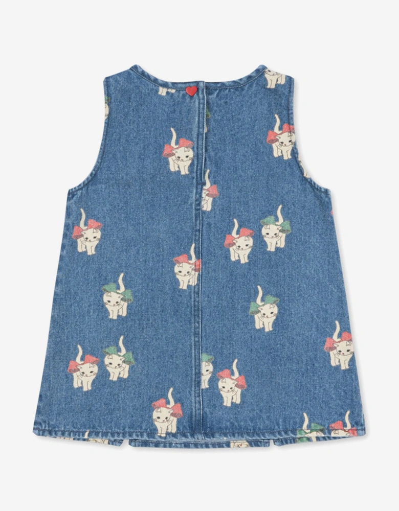 Konges Sløjd Girls Magot Bow Kitty Denim Dress in Blue