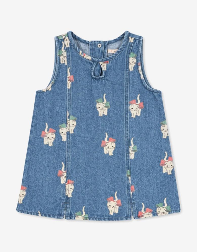 Konges Sløjd Girls Magot Bow Kitty Denim Dress in Blue