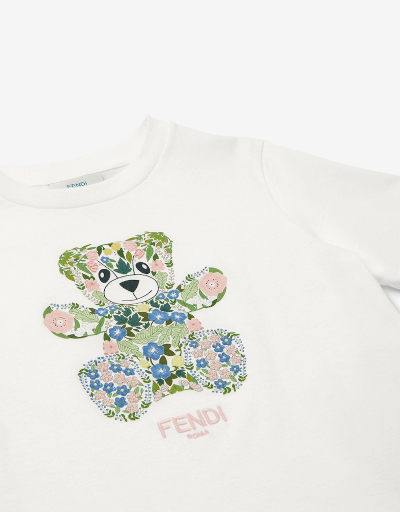 Girls Teddy Bear T-Shirt in White