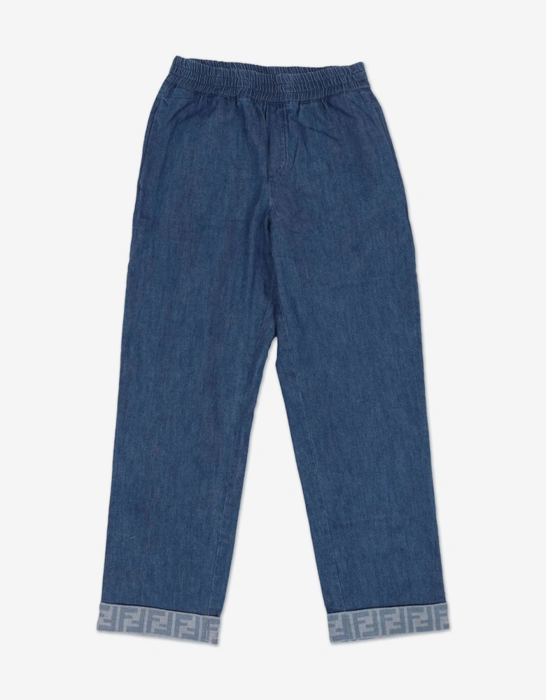 Kids Denim Wide Leg FF Logo Jeans in Blue