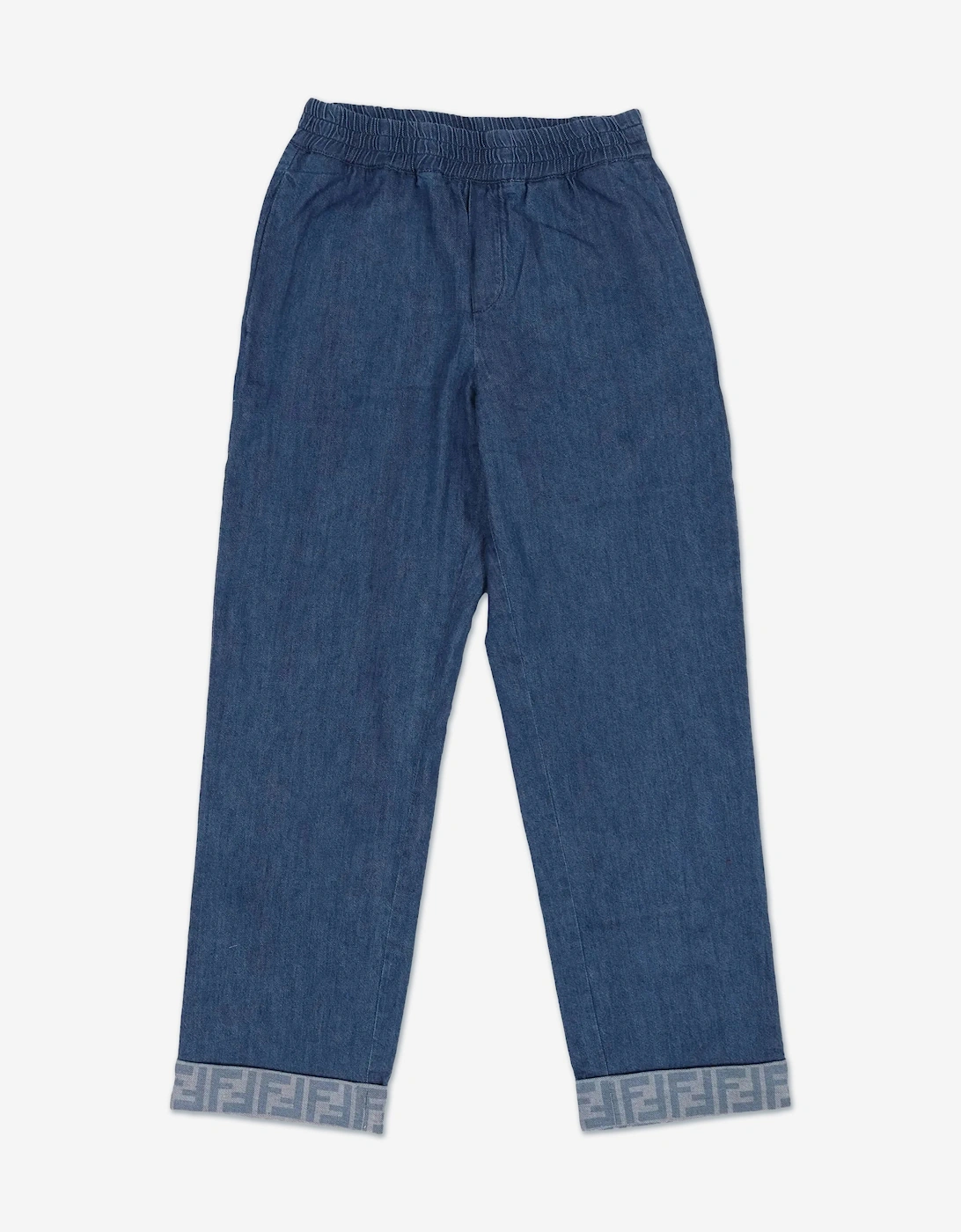 Fendi Unisex Blue Denim Wide Leg Ff Logo Jeans  - Size 4 Yrs Kids