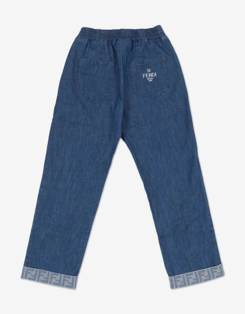 Kids Denim Wide Leg FF Logo Jeans in Blue