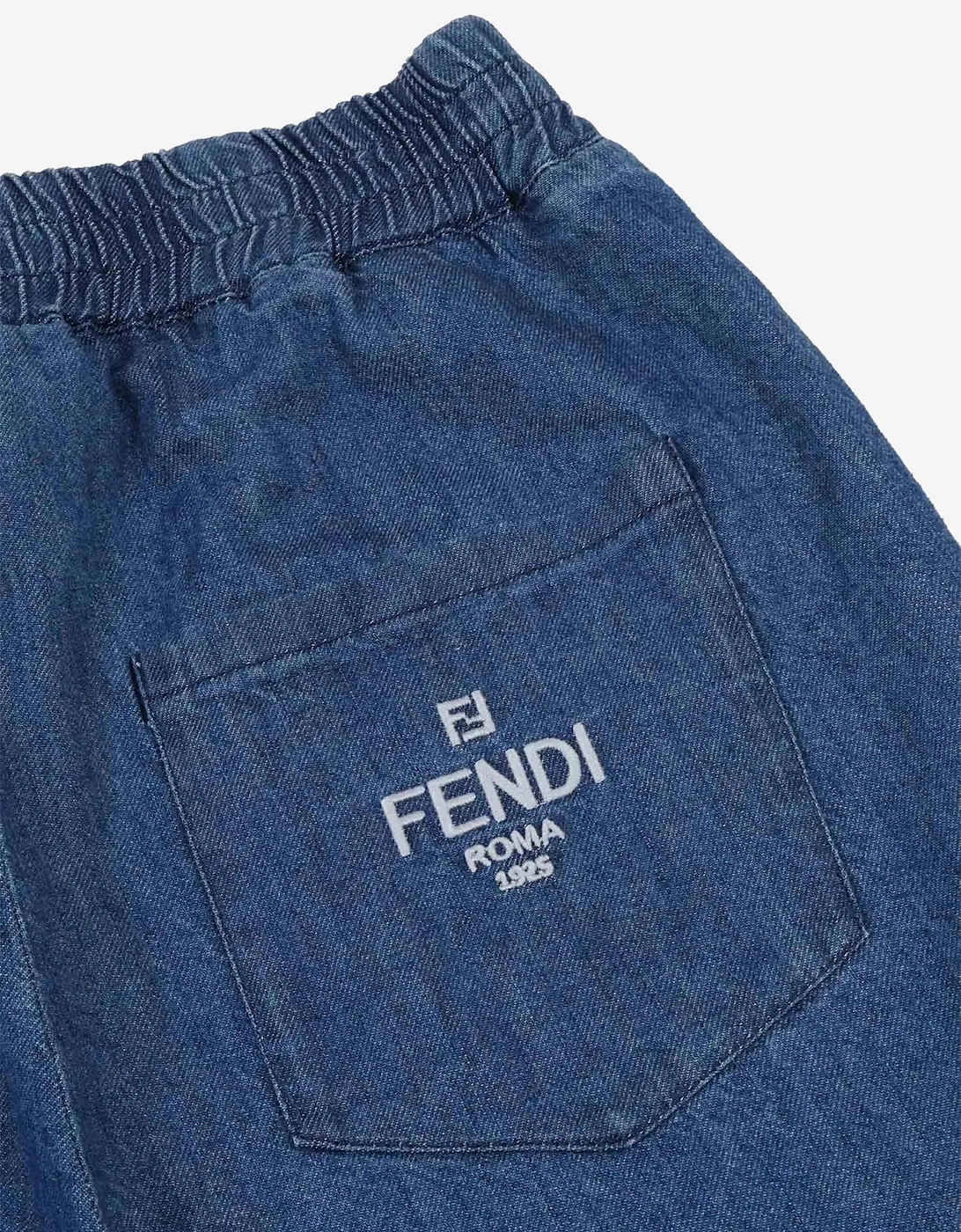 Kids Denim Wide Leg FF Logo Jeans in Blue