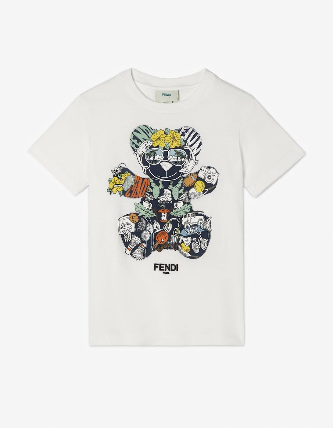 Boys Teddy Bear T-Shirt in White, 5 of 4