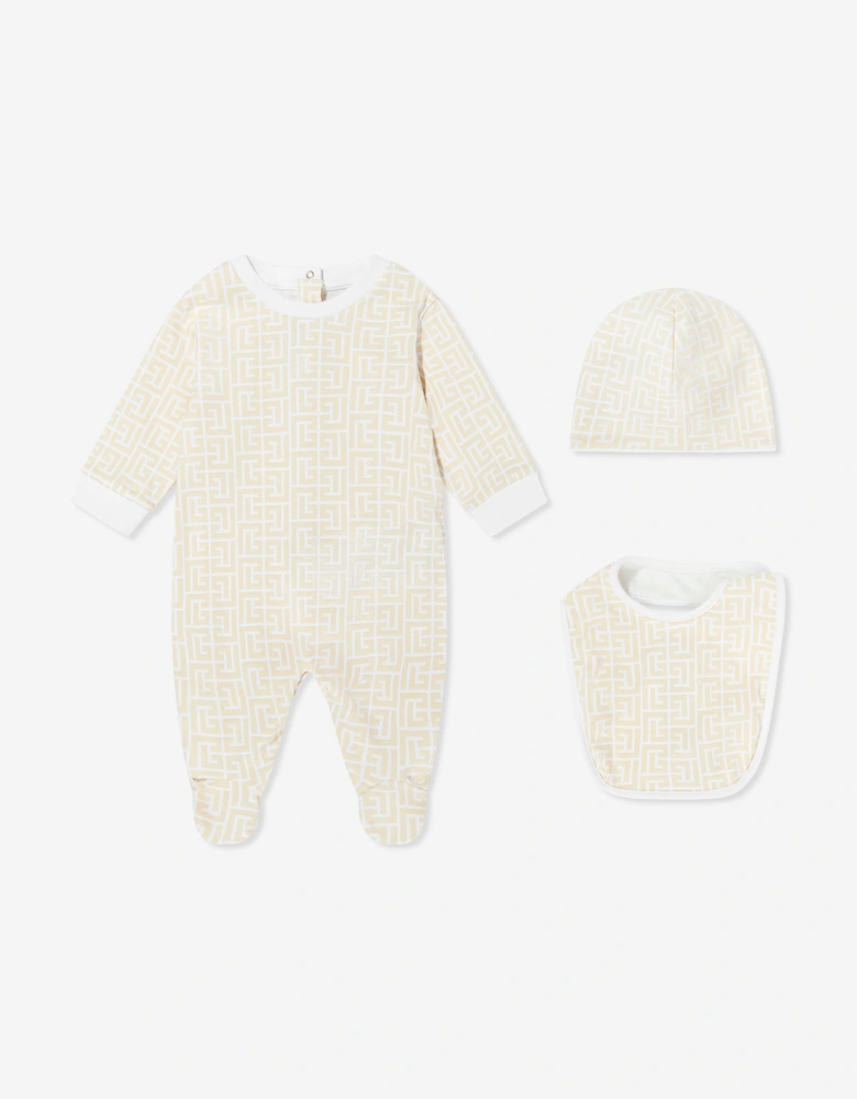 Baby Monogram Babygrow Set in Beige