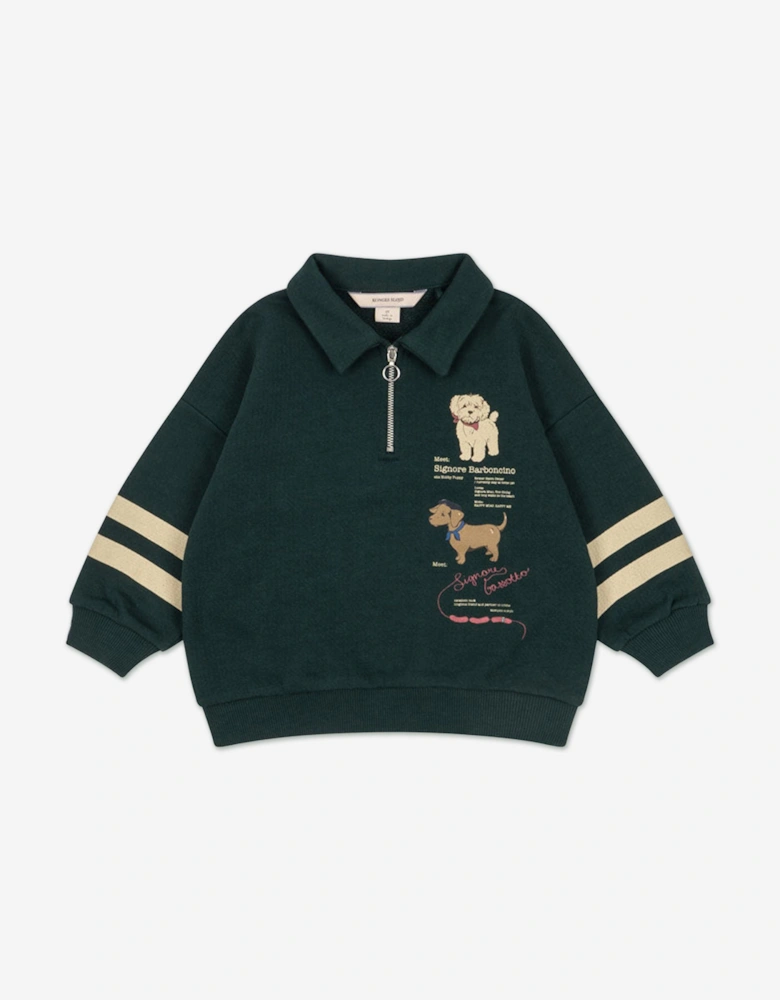 Konges Sløjd Boys Doggy Half Zip Sweatshirt in Green
