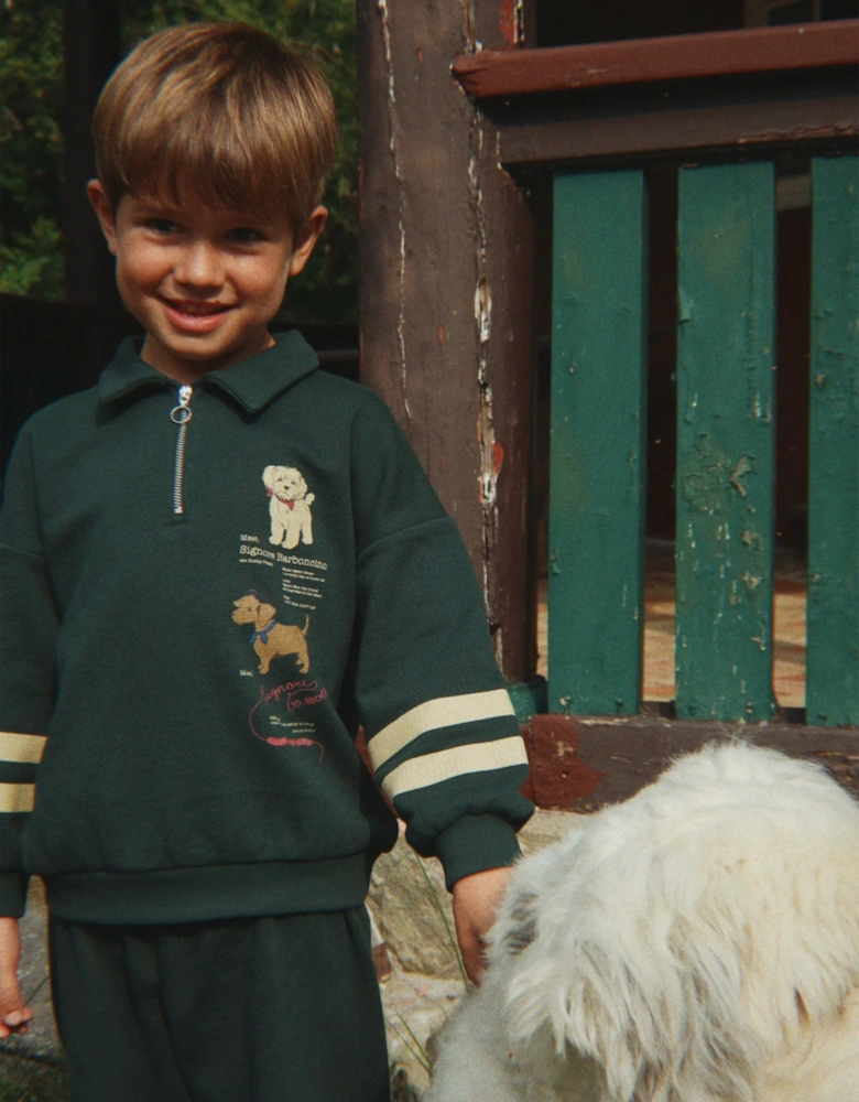 Konges Sløjd Boys Doggy Half Zip Sweatshirt in Green