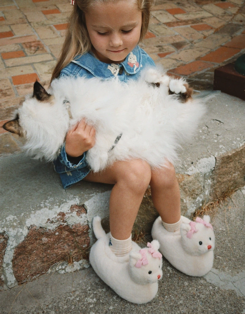 Konges Sløjd Girls Kitty Footies in Ivory