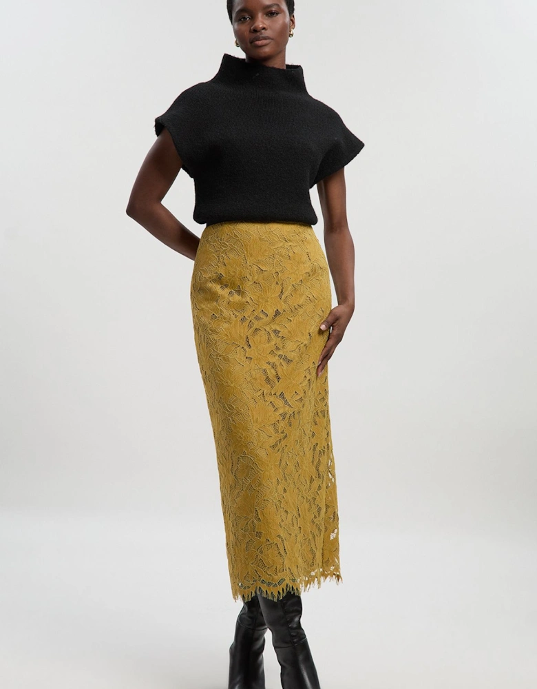 Lace With Black Taping Woven Midi Skirt