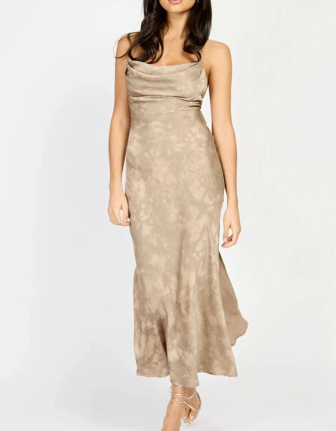 Mocha Satin Midi Dress, 2 of 1