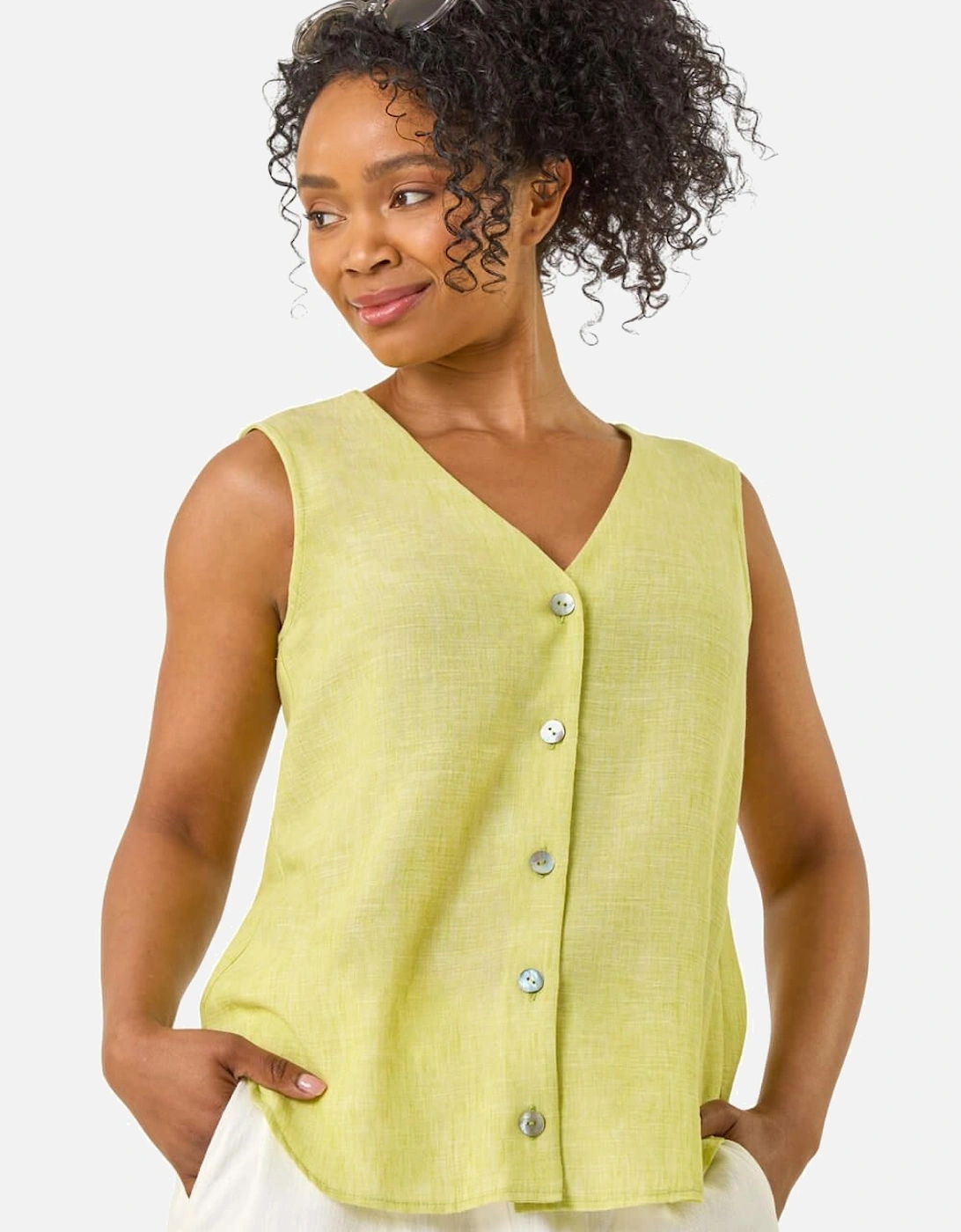 Petite Buttoned Sleeveless Blouse, 2 of 1