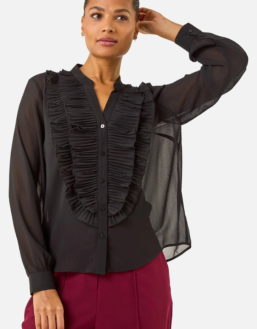 Ruffle Front V-Neck Blouse, 2 of 1