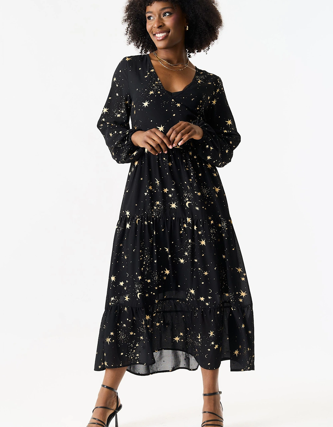 Black Star Print Smock Maxi Dress, 2 of 1