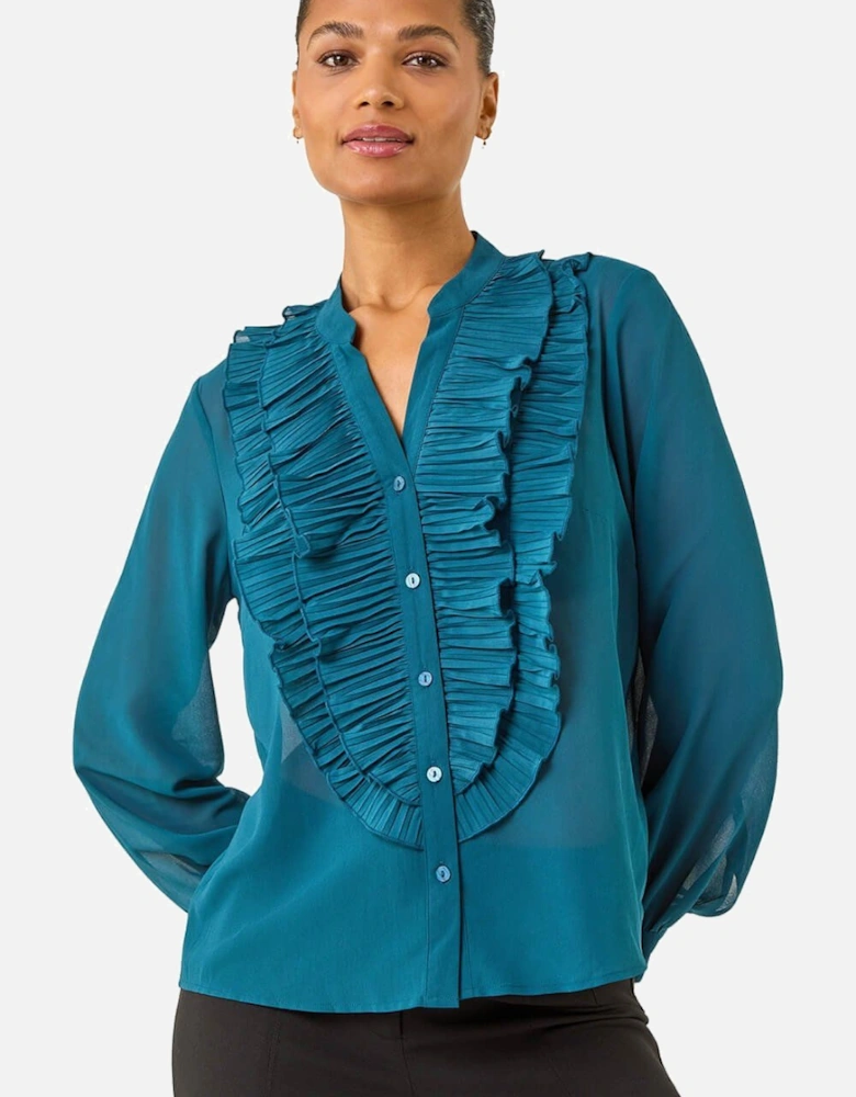 Ruffle Front V-Neck Blouse