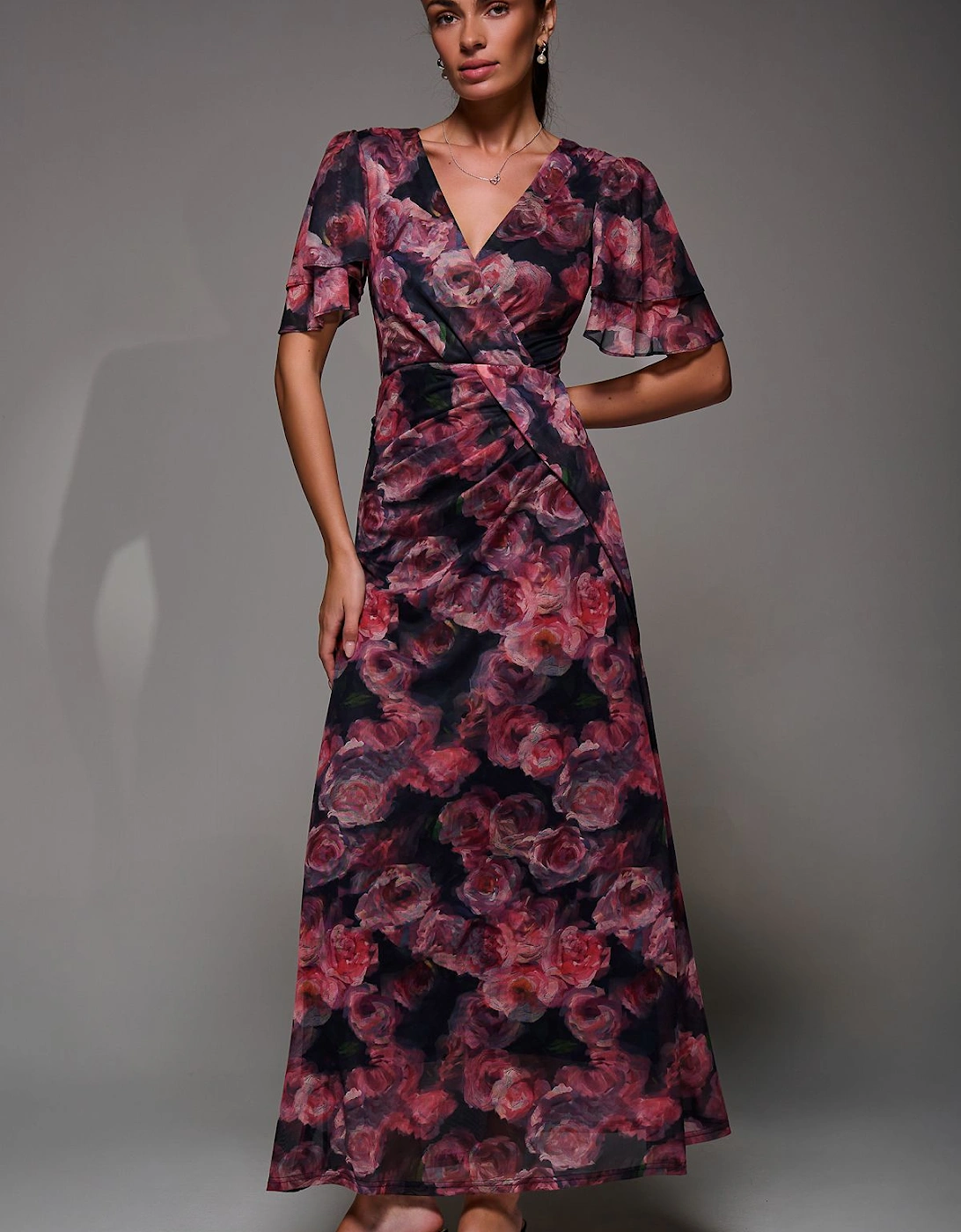 Angel Sleeve Draped Mesh Maxi Dress, 2 of 1