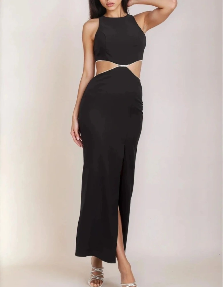 Black Diamante Cut-Out Maxi Dress