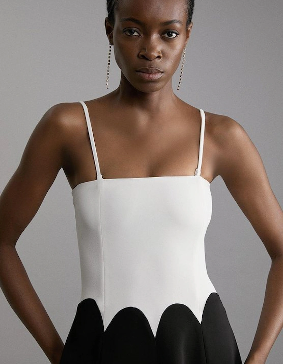 Compact Stretch Colourblock Tailored Bandeau Midi Dress