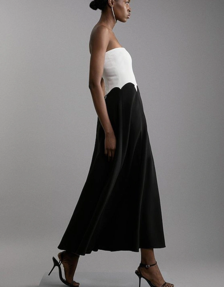 Compact Stretch Colourblock Tailored Bandeau Midi Dress