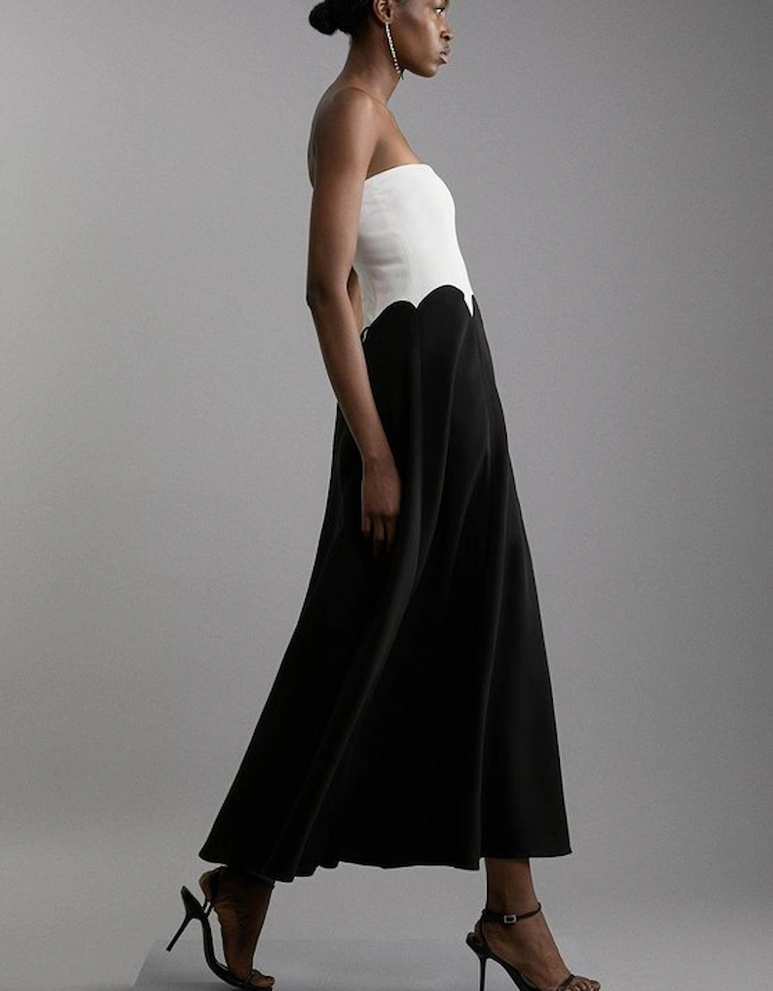 Compact Stretch Colourblock Tailored Bandeau Midi Dress