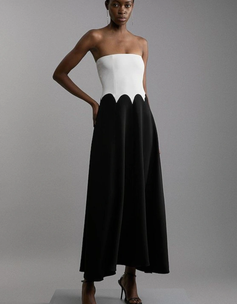 Compact Stretch Colourblock Tailored Bandeau Midi Dress