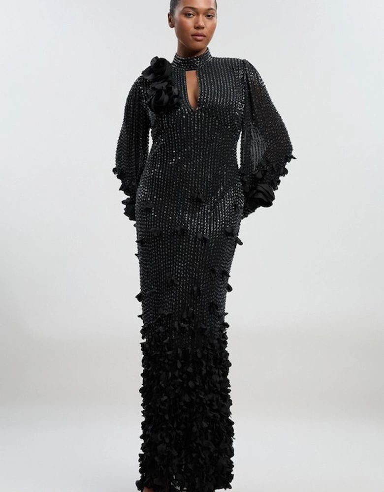 Plus Size Crystal Embellished Applique Woven Maxi Dress