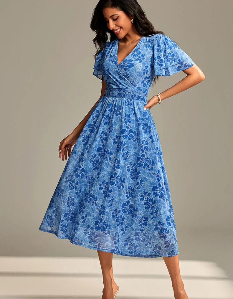 Flutter Sleeve Mesh Maxi Dress