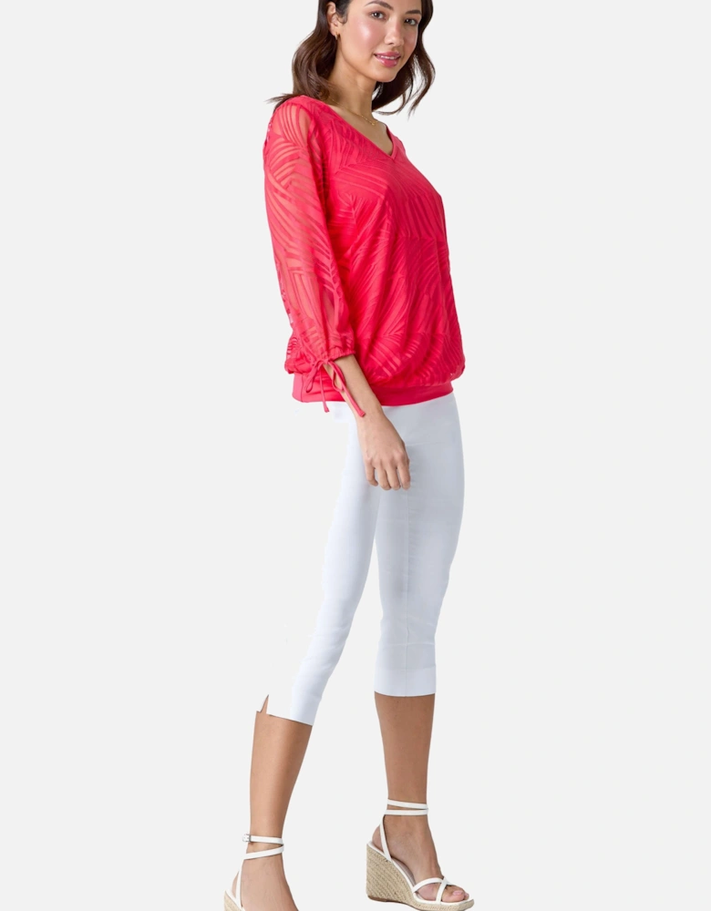 Burnout Tie Sleeve V-Neck Overlay Top