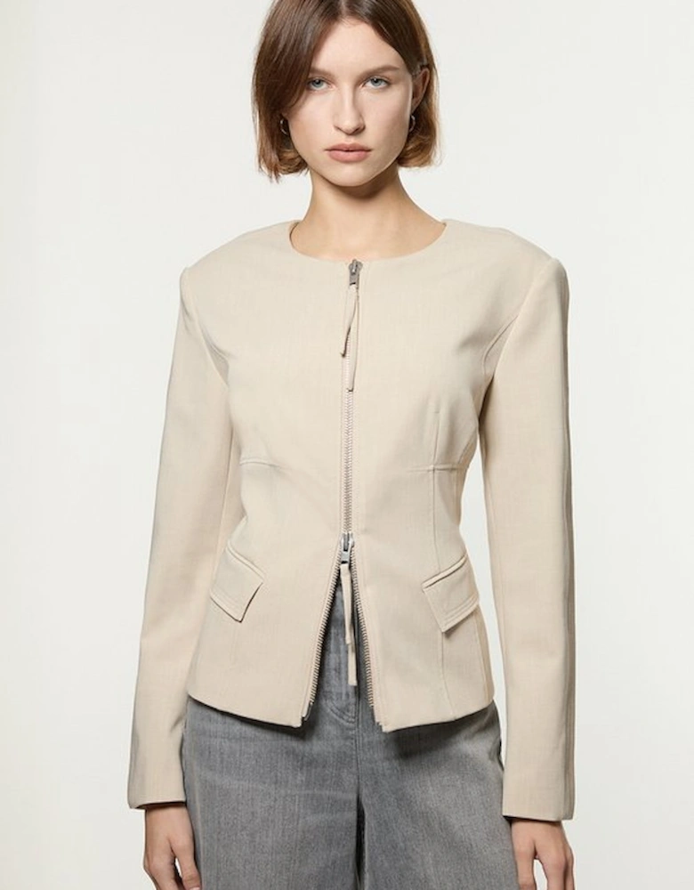 Tailored Viscose Zip Through Multi Stitch Jacket