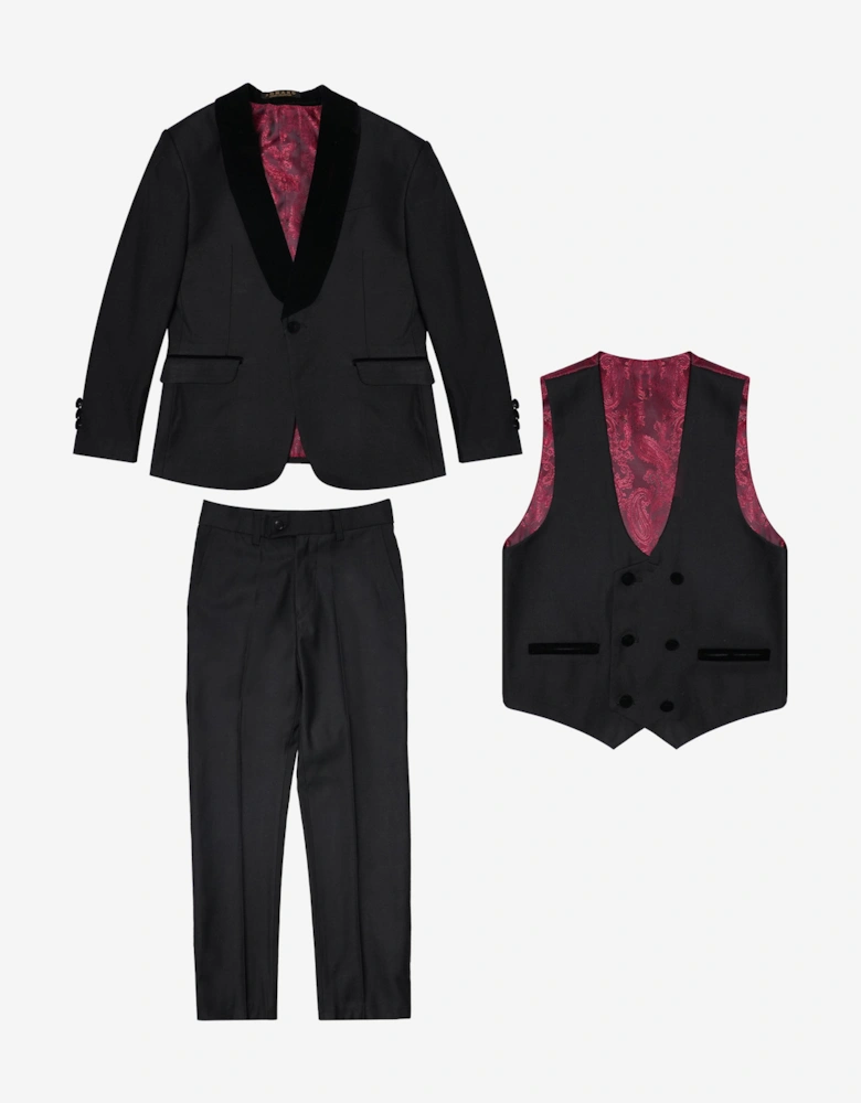 Romano Boys Banana Collar 3 Piece Suit in Black