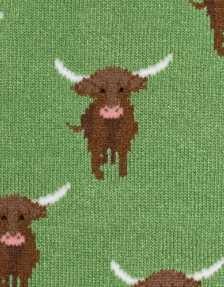 Highland Cow Women's Bamboo Socks, Green