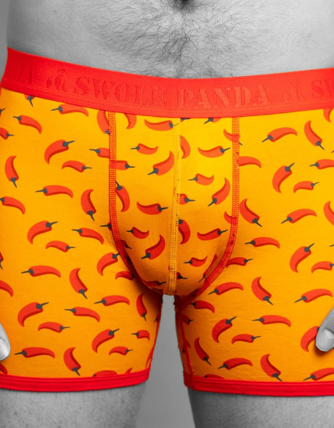 Swole Panda Men's Orange Chillies Bamboo Boxer Brief,  36/34/35 L Size 34-36" / 86-92Cm