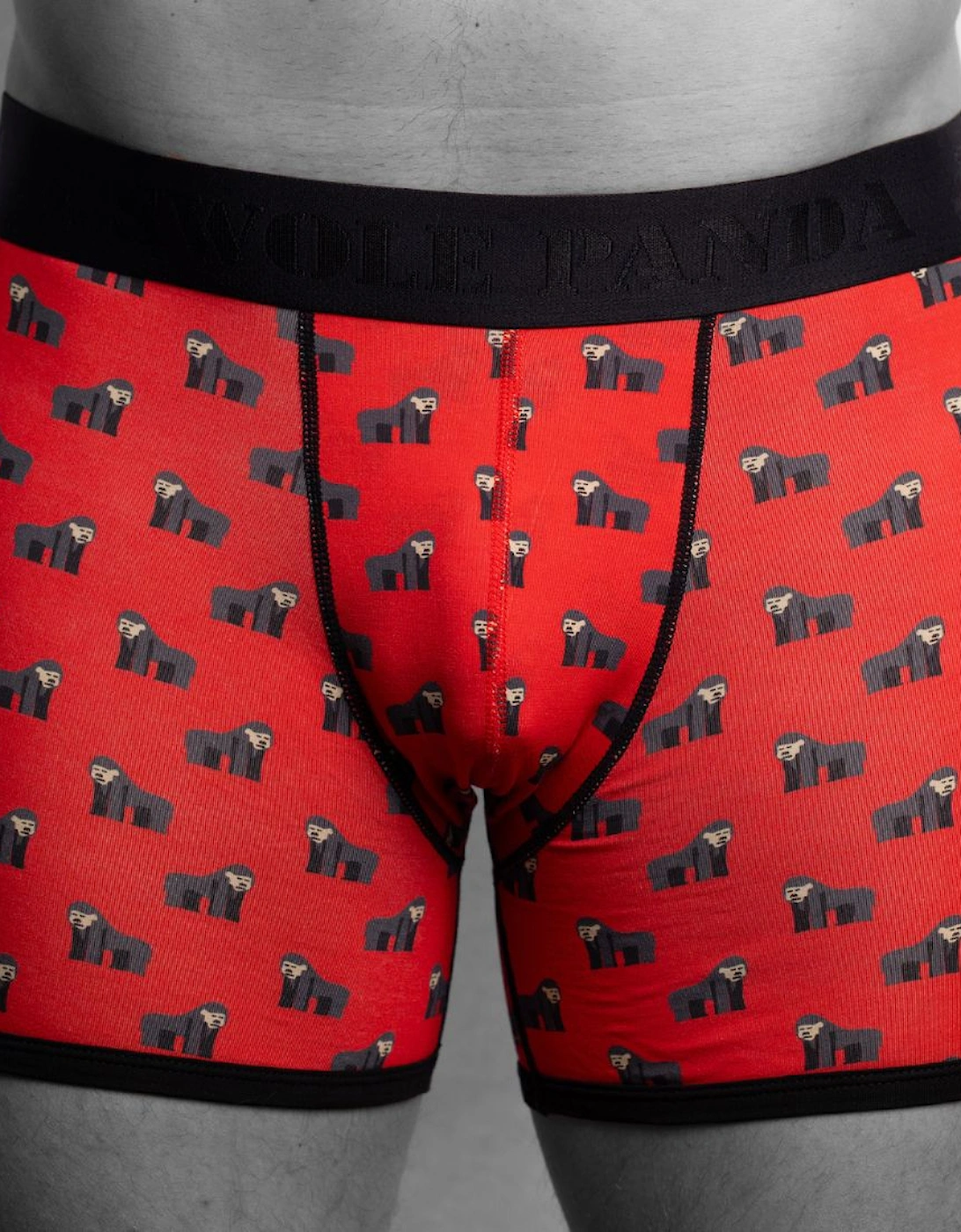 SWOLE PANDA Men's Gorillas Bamboo Boxer Brief, Red/black - Size: S 28-31" / 71-79cm
