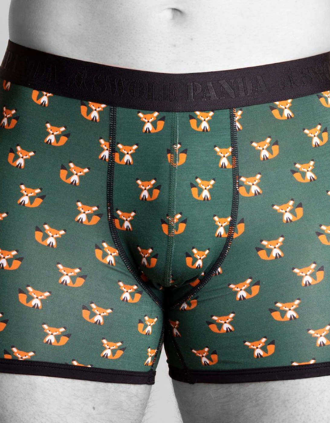 SWOLE PANDA Men's Foxes Bamboo Boxer Brief, Green/black - Size: S 28-31" / 71-79cm