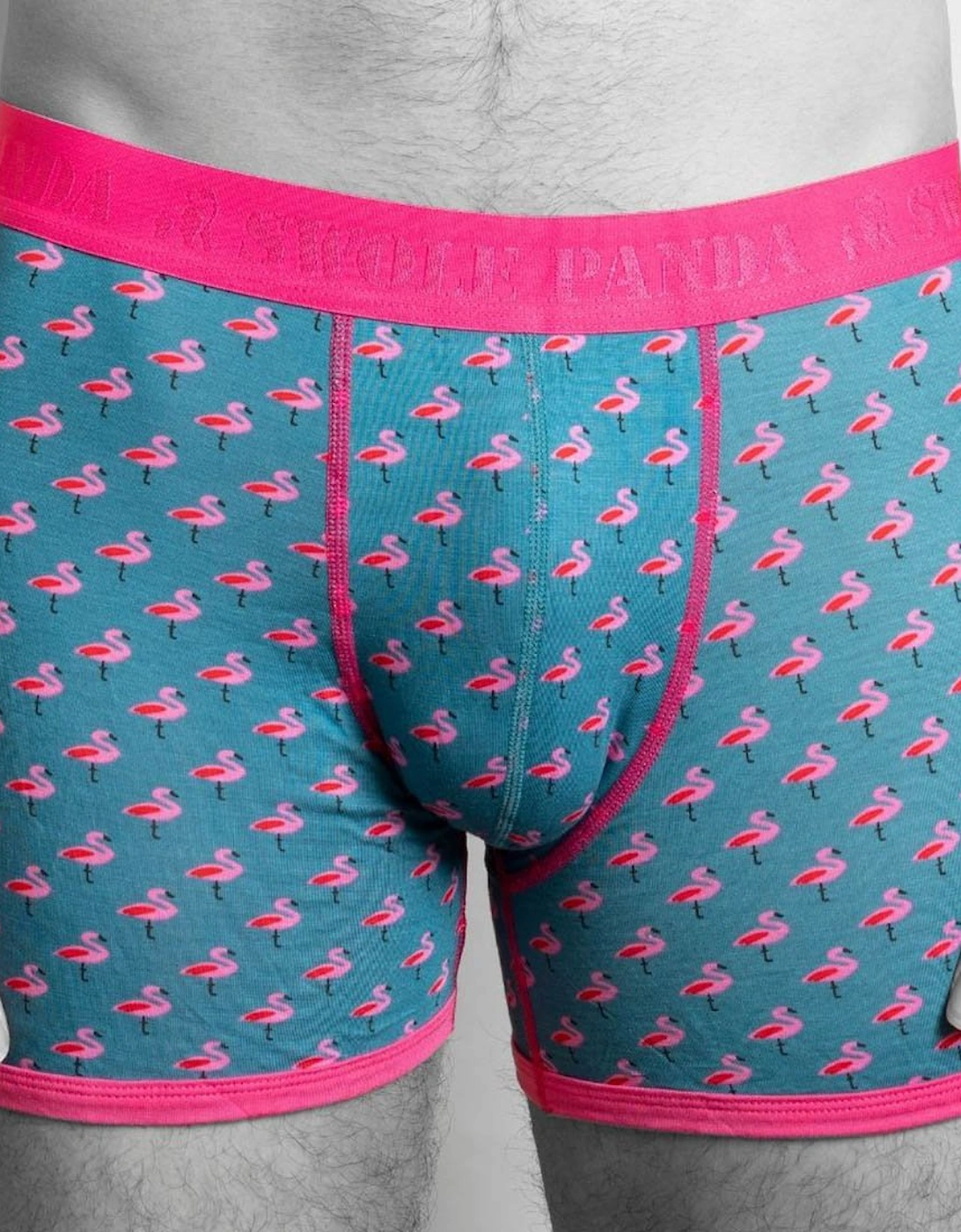 SWOLE PANDA Men's Flamingos Bamboo Boxer Brief, Blue/pink - Size: M 31-34" / 79-86cm