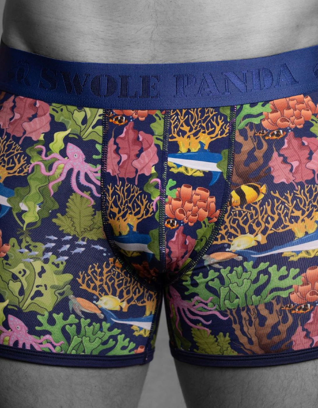 Swole Panda Men's Blue Marine Bamboo Boxer Brief In Multicolour/  36/34/35 L Size 34-36" / 86-92Cm