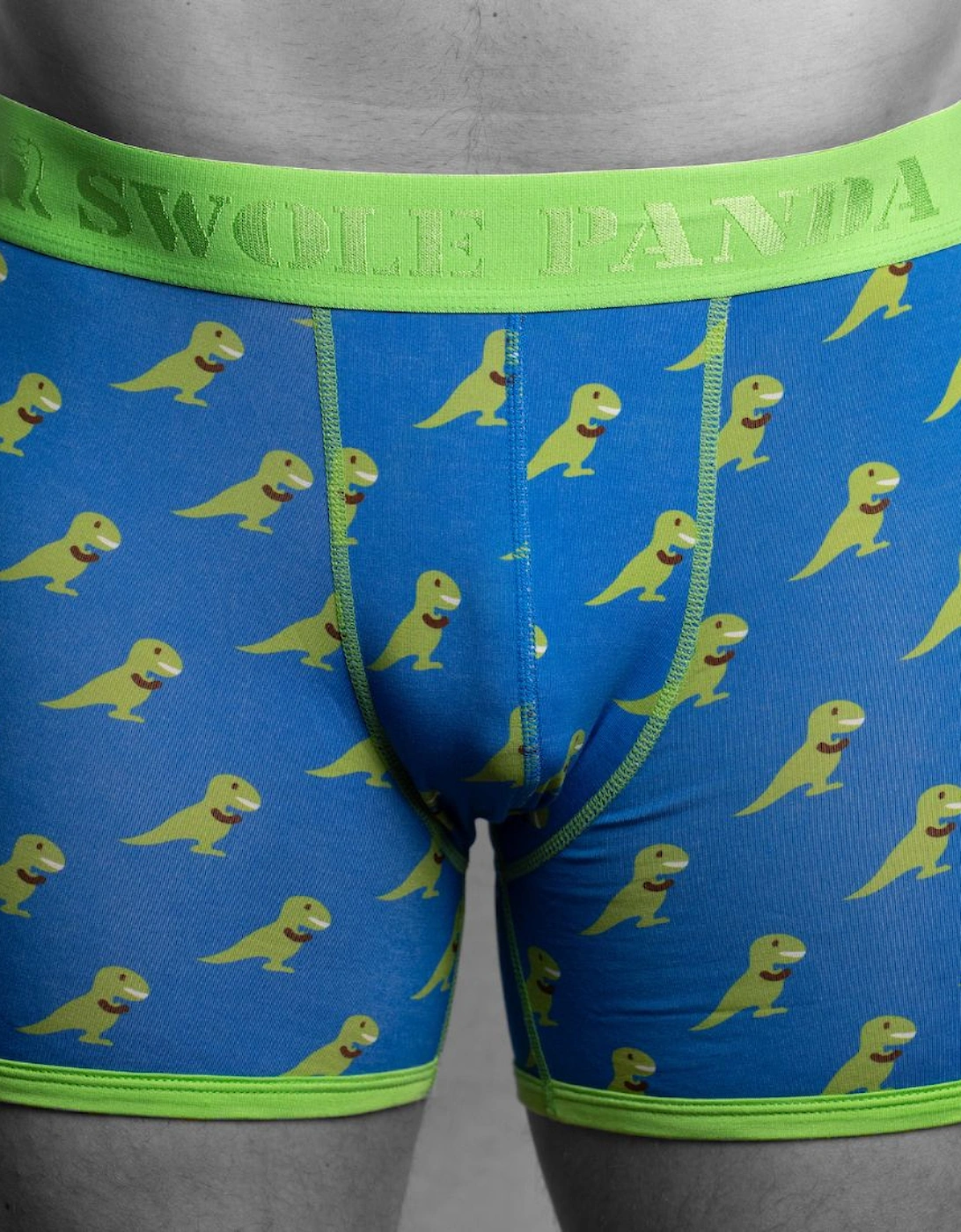 Swole Panda Men's Blue/Green T-Rex Bamboo Boxer Brief In  36/37/38/39/40 Xl Size 36-40" / 92-102Cm