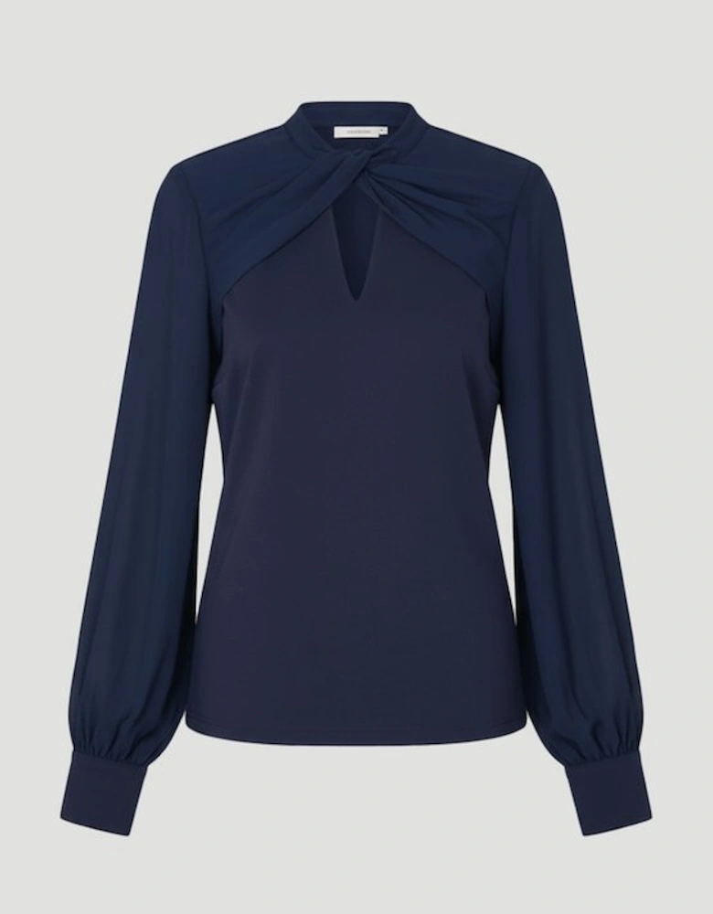 Ponte And Georgette Mix Balloon Sleeve Cut Out Detail Top