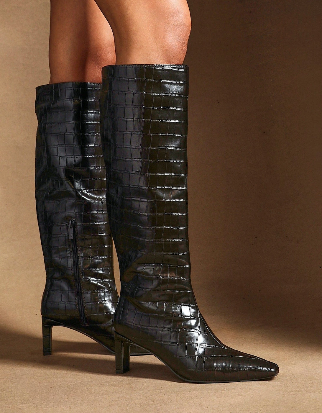Uptown Brown Faux Croc Knee High Boot, 2 of 1