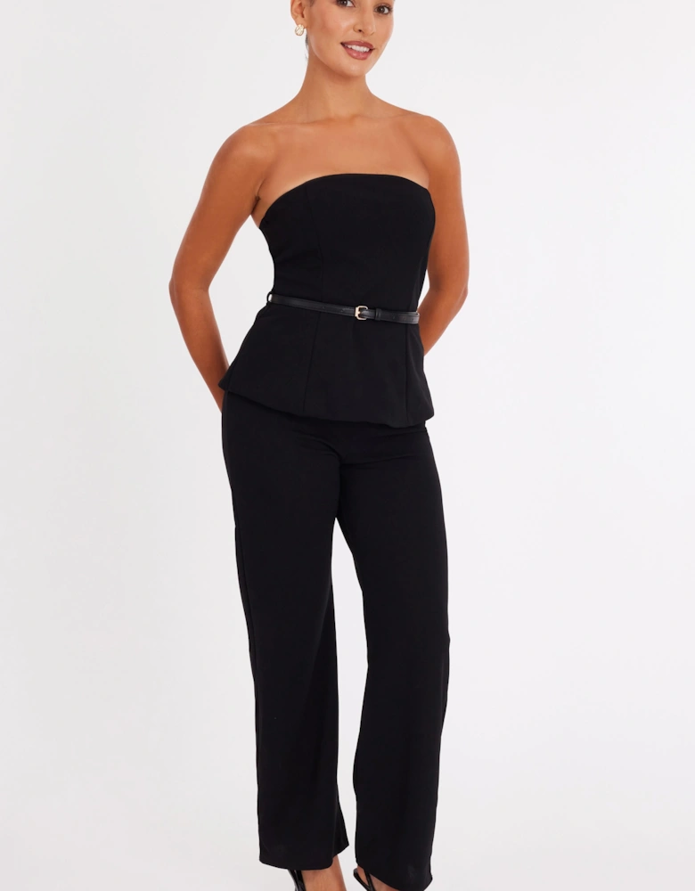 Black Petite Strapless Belted Jumpsuit