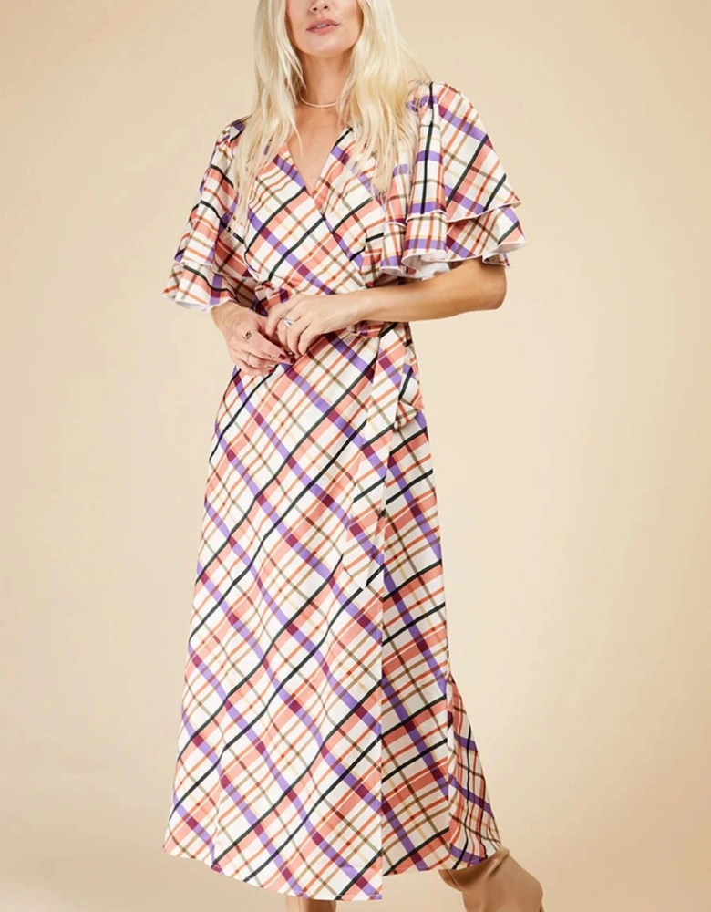 Check Layered Sleeve Midaxi Wrap Dress