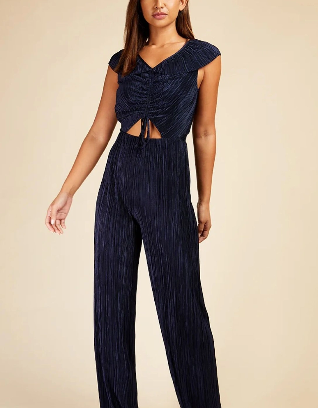 Navy Plisse Tie Detail Jumpsuit, 2 of 1